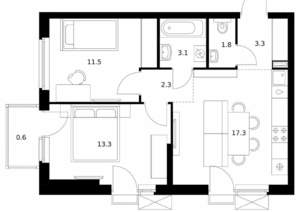 2-к квартира, вторичка, 53м2, 16/17 этаж