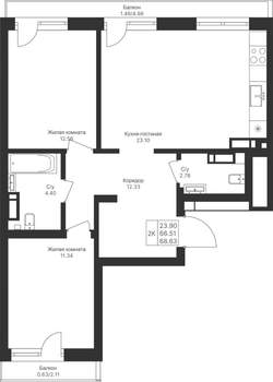 2-к квартира, вторичка, 69м2, 5/10 этаж