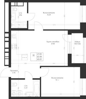2-к квартира, вторичка, 65м2, 8/23 этаж
