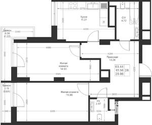 2-к квартира, вторичка, 63м2, 10/25 этаж
