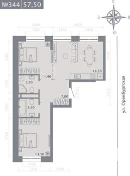 2-к квартира, вторичка, 58м2, 2/25 этаж