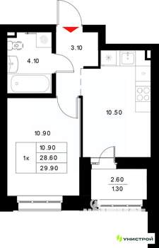 1-к квартира, вторичка, 30м2, 9/22 этаж