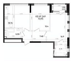 2-к квартира, вторичка, 71м2, 17/23 этаж