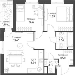 3-к квартира, строящийся дом, 60м2, 17/17 этаж