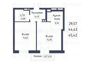 2-к квартира, вторичка, 45м2, 9/17 этаж