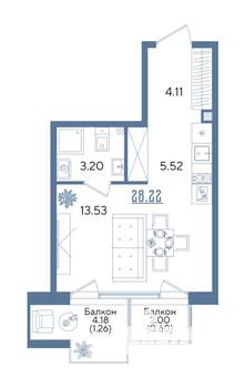 Студия квартира, строящийся дом, 28м2, 6/13 этаж