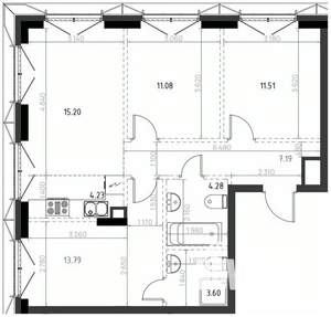3-к квартира, вторичка, 71м2, 12/15 этаж
