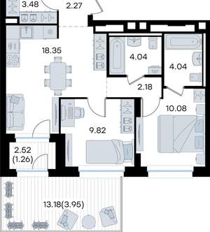 2-к квартира, вторичка, 59м2, 1/8 этаж