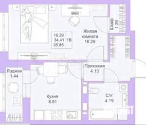 1-к квартира, сданный дом, 34м2, 3/26 этаж