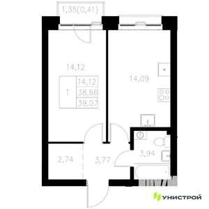 1-к квартира, вторичка, 39м2, 5/8 этаж