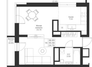 1-к квартира, вторичка, 39м2, 16/25 этаж