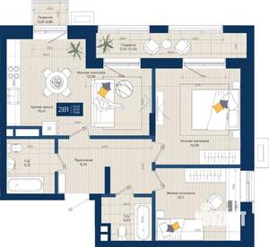 2-к квартира, вторичка, 74м2, 2/9 этаж