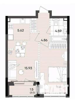 2-к квартира, вторичка, 49м2, 11/23 этаж