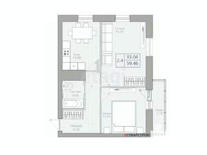 2-к квартира, вторичка, 60м2, 2/19 этаж
