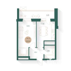 1-к квартира, строящийся дом, 38м2, 14/17 этаж