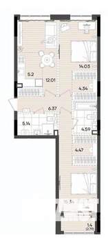 3-к квартира, вторичка, 73м2, 2/9 этаж