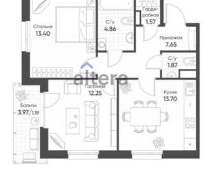 2-к квартира, вторичка, 57м2, 3/18 этаж