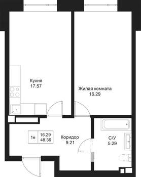 1-к квартира, вторичка, 48м2, 4/5 этаж