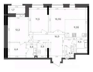 2-к квартира, вторичка, 87м2, 8/8 этаж