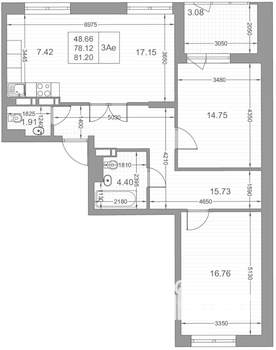 3-к квартира, вторичка, 81м2, 9/10 этаж