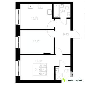 2-к квартира, вторичка, 61м2, 1/8 этаж