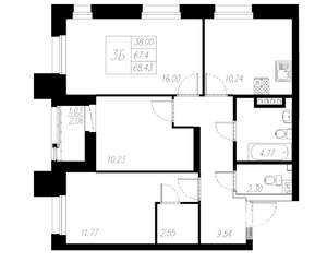 3-к квартира, вторичка, 68м2, 3/13 этаж