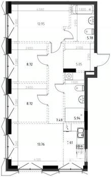 3-к квартира, вторичка, 74м2, 2/15 этаж