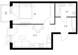 1-к квартира, вторичка, 45м2, 15/17 этаж