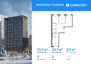 3-к квартира, вторичка, 70м2, 15/15 этаж