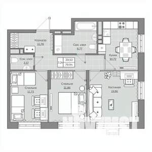 3-к квартира, вторичка, 71м2, 8/19 этаж