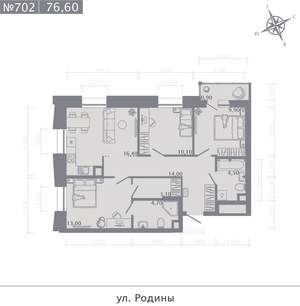 3-к квартира, строящийся дом, 77м2, 2/23 этаж
