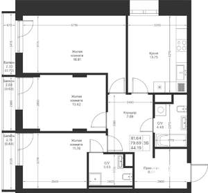 3-к квартира, вторичка, 82м2, 4/24 этаж