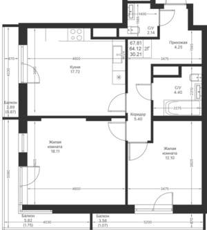 2-к квартира, вторичка, 68м2, 18/25 этаж