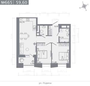 2-к квартира, строящийся дом, 60м2, 16/23 этаж
