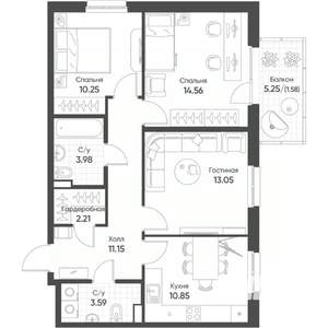 3-к квартира, строящийся дом, 71м2, 8/8 этаж