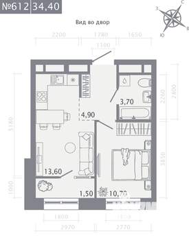 1-к квартира, строящийся дом, 34м2, 11/23 этаж