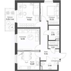 3-к квартира, строящийся дом, 71м2, 4/8 этаж