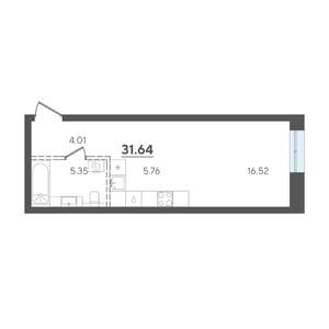 Студия квартира, вторичка, 32м2, 3/4 этаж