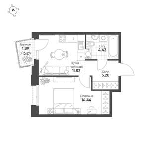 1-к квартира, строящийся дом, 36м2, 10/19 этаж