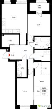 3-к квартира, вторичка, 91м2, 5/22 этаж