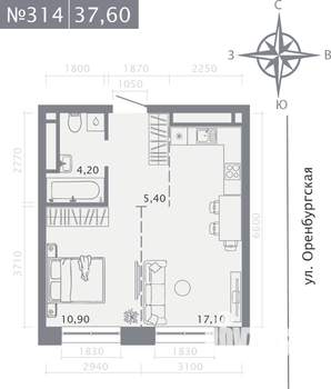1-к квартира, вторичка, 38м2, 2/25 этаж