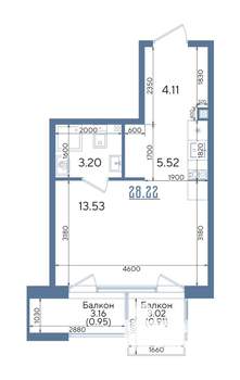 Студия квартира, строящийся дом, 28м2, 3/13 этаж