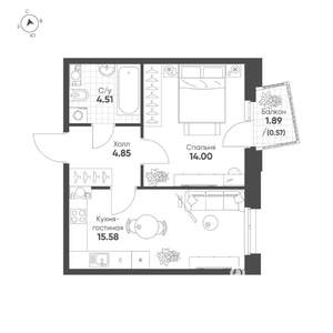 1-к квартира, строящийся дом, 40м2, 8/19 этаж