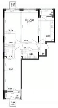3-к квартира, вторичка, 92м2, 7/9 этаж