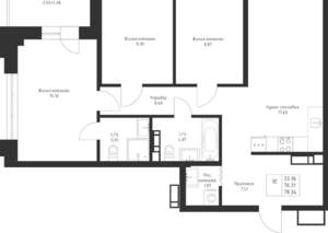 3-к квартира, вторичка, 78м2, 4/23 этаж