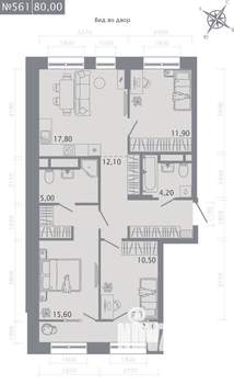 3-к квартира, строящийся дом, 80м2, 9/23 этаж