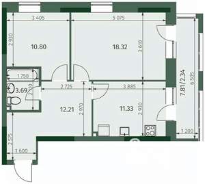2-к квартира, вторичка, 59м2, 18/25 этаж