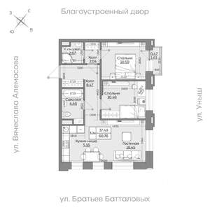 3-к квартира, вторичка, 61м2, 4/19 этаж