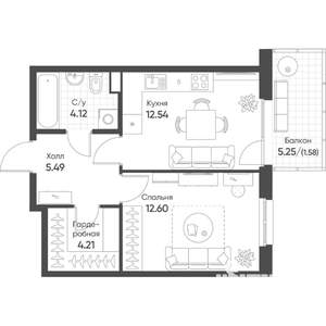 1-к квартира, строящийся дом, 41м2, 8/8 этаж