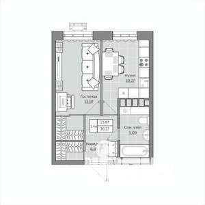 1-к квартира, вторичка, 36м2, 18/19 этаж